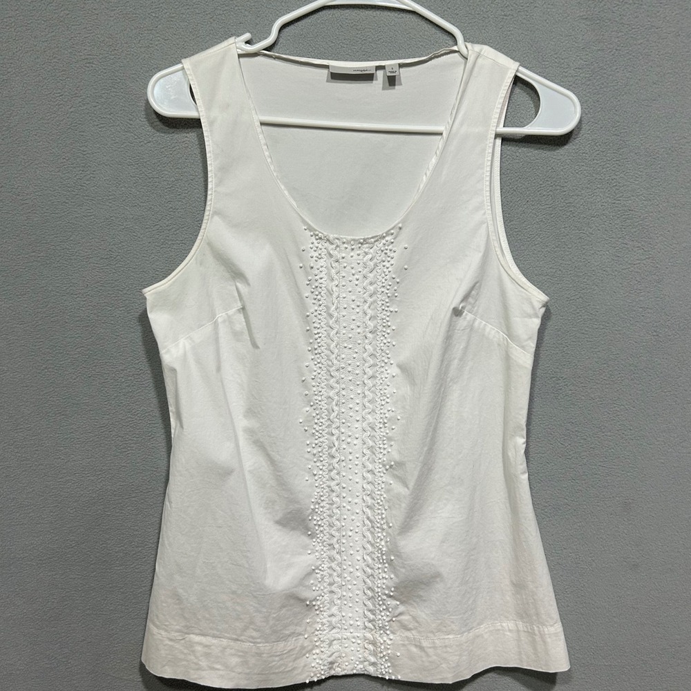Halogen Sleeveless Top Women Small White Beaded Scoop Neck Side Zip Cotton Blend